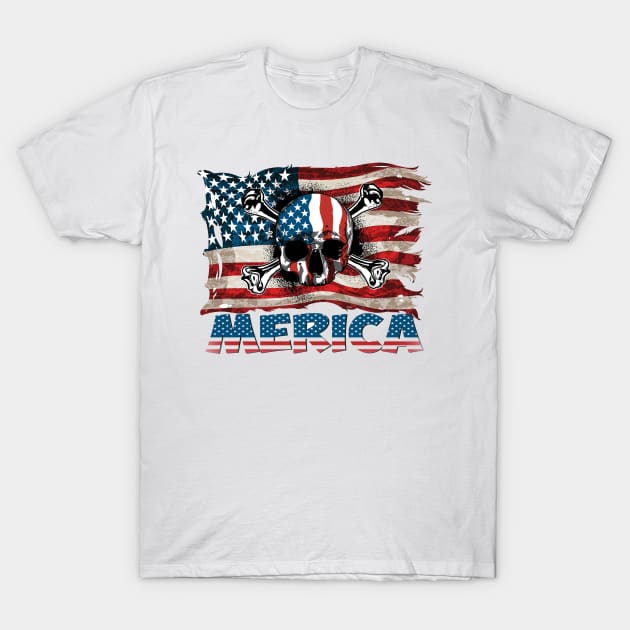 Skull 4th July American Flag -MERICA- Independence Day T-Shirt by sayed20